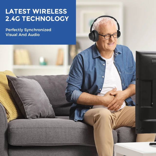 Alt view image 3 of 5 - ZUPVIY Wireless TV Headphones, 2.4GHz Low Delay with Transmitter,BKGD