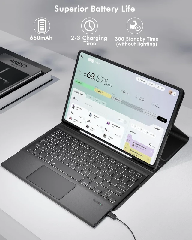 Alt view image 2 of 5 - Doohoeek Keyboard for Samsung Galaxy Tab S11 11 inch 2025, Magnetic Detachable Bluetooth Keyboard with 7-Color Backlit, Precision Trackpad & 3-Angle Stand, Premium Twill Cover for Productivity
