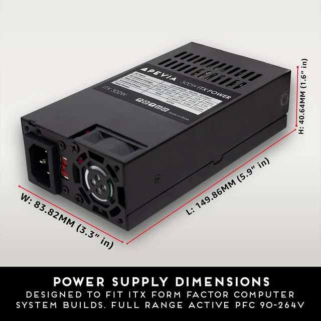 Alt view image 3 of 5 - Apevia ITX-AP300W 300W ITX ATX Power Supply, 115V/230V Manual Switch
