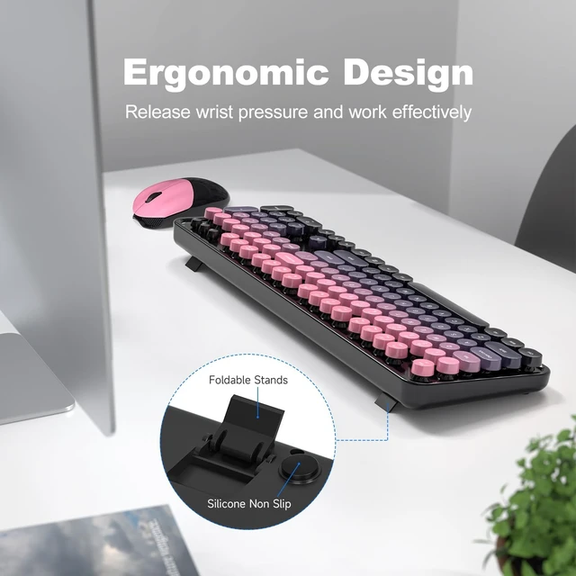 Alt view image 3 of 5 - KNOWSQT Wireless Keyboard and Mouse Combo - Blackpink-Gradient Colorful 2.4G Typewriter Full-Size Cute Keyboards - USB Receiver Plug and Play, for Computer, PC, Laptop, Desktop, Windows