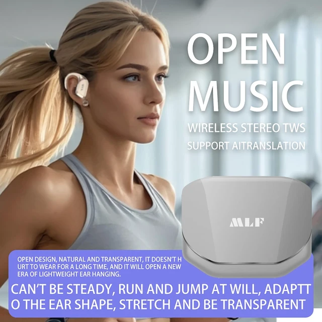 Alt view image 5 of 5 - MLF-M007 AI Translation Earbuds Real Time Open Ear Translator Headphones Real Time Translation Earbuds Global Language Translator Earbuds Voice Amplification Clear Calls Grey