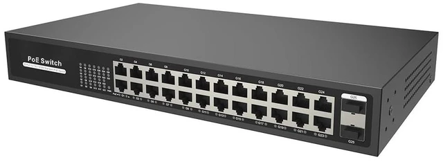 Alt view image 2 of 3 - GemaVision 250W 24CH Unmanaged Gigabit PoE Switch has 24*10/100/1000M Ethernet Ports, Plug-and-Play, Up to 30W Max Power Per Port,POE24CH-250W