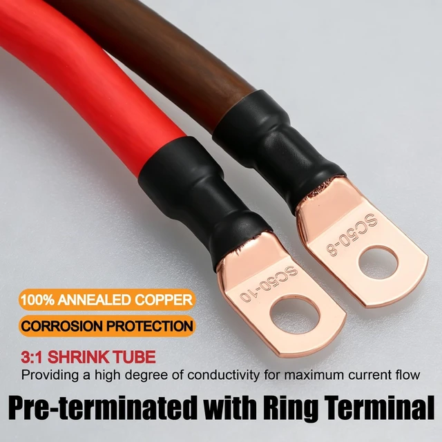 Alt view image 4 of 5 - 0 Gauge Big 3 Upgrade Kit,CCA Power Cable Pre-Crimped Lugs for Car Audio
