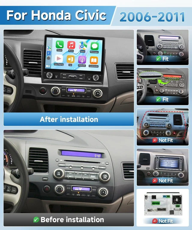 Alt view image 2 of 5 - Wadpon 8Core Android Car Stereo for Honda Civic 2006 to 2011 Apple CarPlay (10.2IN 8CORE, 4G+64G,Civic 06-11(Physical Buttons))