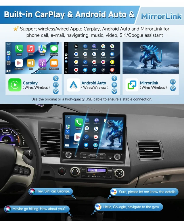 Alt view image 3 of 5 - Wadpon 8Core Android Car Stereo for Honda Civic 2006 to 2011 Apple CarPlay (10.2IN 8CORE, 4G+64G,Civic 06-11(Physical Buttons))
