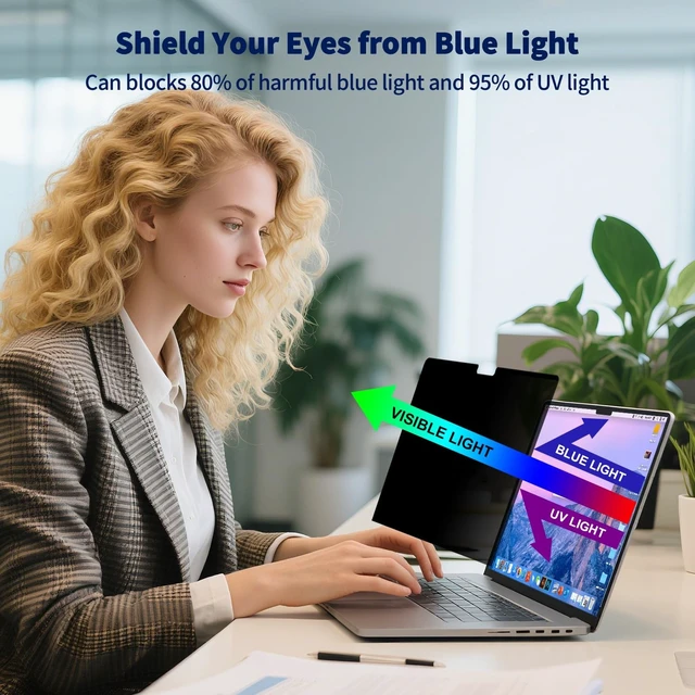 Alt view image 4 of 5 - Magnetic Laptop Privacy Screen 15.6" 16:9, Anti-Glare & Blue Light Filter