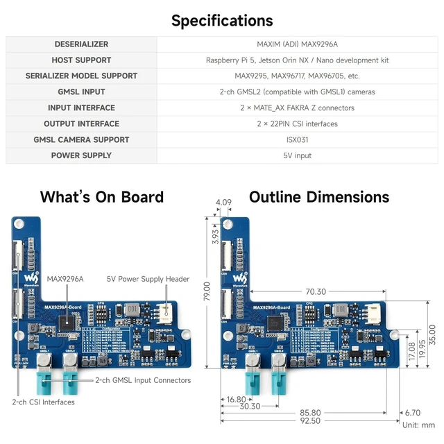 Alt view image 4 of 5 - waveshare 2-Ch GMSL Camera Adapter Board, Equipped with MAX9296A Deserializer, High-Speed and Low-Latency Serial Transmission, Compatible with Raspberry Pi 5 and Jetson Orin Nano/NX