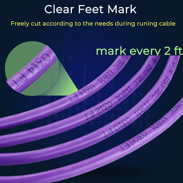 Alt view image 4 of 5 - Rapink Cat6 Ethernet Cable 1000ft, Cat6 ethernet Cable 23AWG Solid Bare Copper 10G Support, UTP cat6 Cable 550MHZ, cat 6 Cable 1000ft POE Support Purple