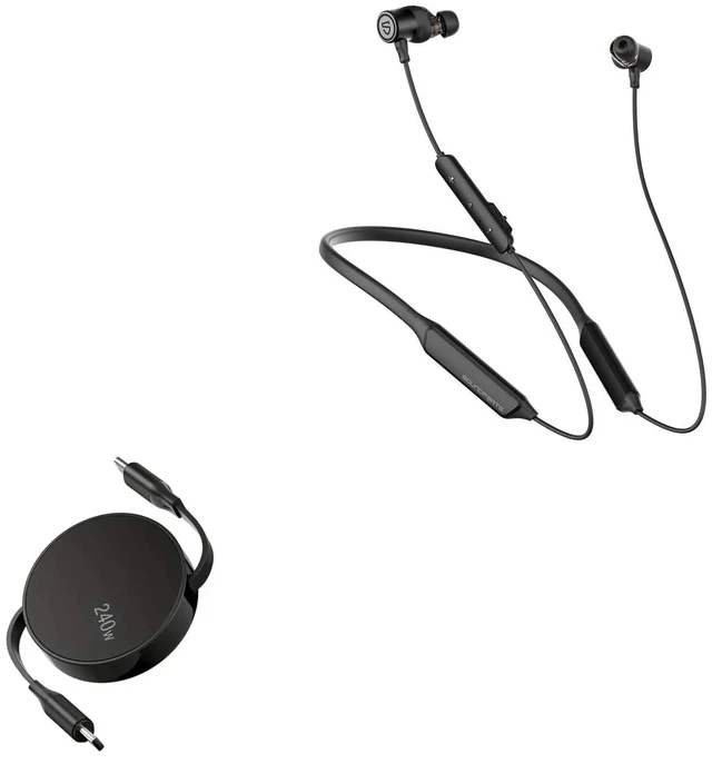 Main image of BoxWave Cable Compatible with SoundPEATS Force Pro - PD miniSync (240W), Retractable PD 240W Portable USB Type-C Cable - Jet Black