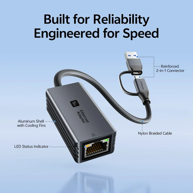 Alt view image 3 of 5 - USB C to RJ45 Ethernet Adapter 5Gbps Plug & Play Network Adapter
