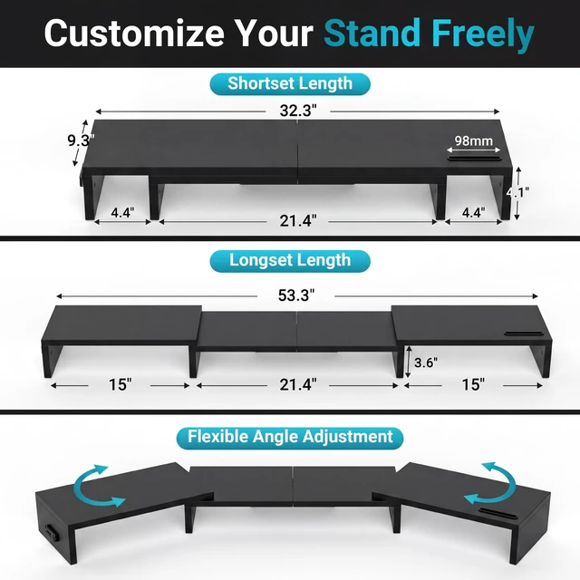 Alt view image 3 of 5 - BONTEC Triple Monitor Stand Riser with Smartphone Holder, Black
