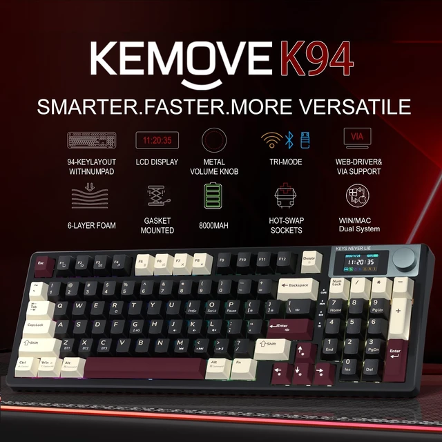 Alt view image 2 of 5 - KEMOVE K94 Wireless Mechanical Keyboard, QMK/VIA, LCD Screen & Metal Knob