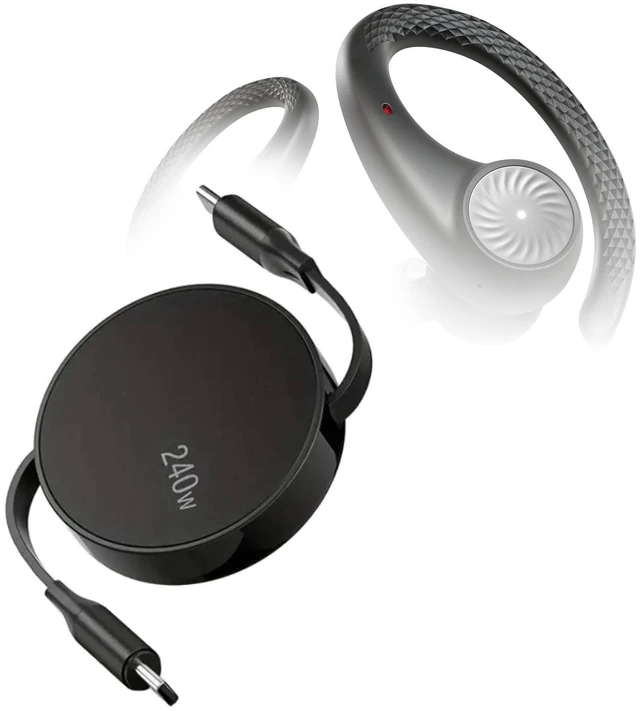 Main image of BoxWave Cable Compatible with Tribit MoveBuds H1 - PD miniSync (240W), Retractable PD 240W Portable USB Type-C Cable - Jet Black