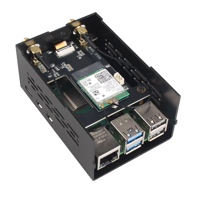 Alt view image 2 of 5 - ZDE ZP590C PCIe to M.2 E Key HAT Magnetic Base Antenna WiFi7 6 6E 5 HAT Adapter Board with Aluminum Alloy Case ZC501 for Raspberry Pi 5 Support Google TPU WiFi 7 BE200 WIFI6E AX210 MT7922 WIFI6 AX200