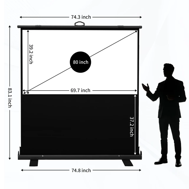 Alt view image 2 of 5 - WASJOYE 80'' Manual Pull Up Floor Rising Projector Screen, 16:9 4K HD