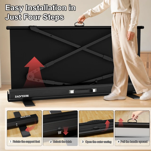 Alt view image 4 of 5 - WASJOYE 80'' Manual Pull Up Floor Rising Projector Screen, 16:9 4K HD