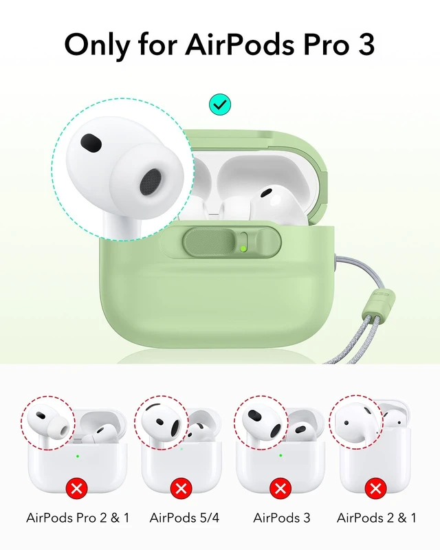 Alt view image 2 of 5 - ESR for AirPods Pro 3 Case (2025), Compatible with MagSafe, Light Green