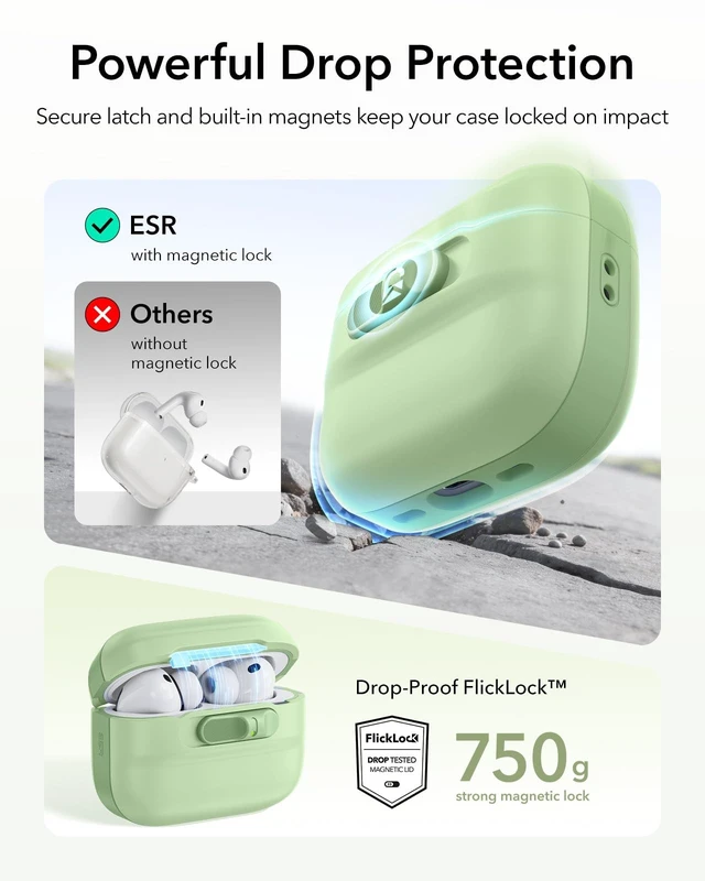 Alt view image 4 of 5 - ESR for AirPods Pro 3 Case (2025), Compatible with MagSafe, Light Green