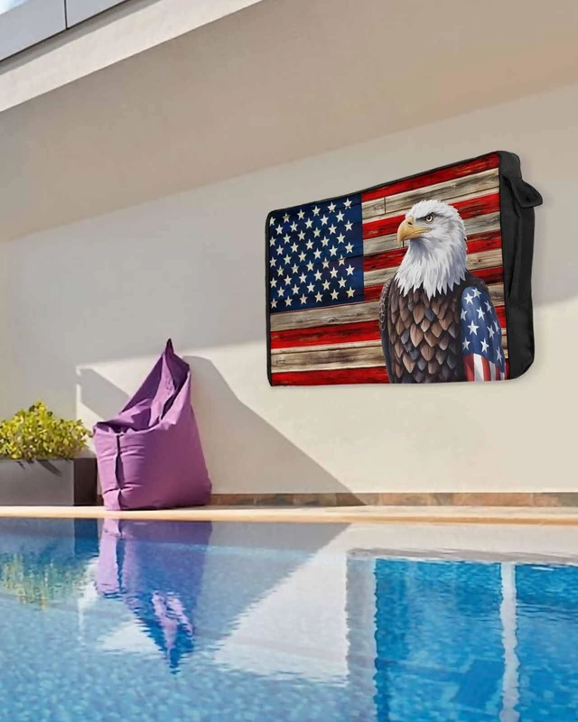 Alt view image 5 of 5 - DecorLovee American Flag Outdoor TV Cover 52 to 55 Inches Weatherproof & Waterproof, Vintage Blue Red USA Flag Outdoor TV Enclosure with Remote Control Pocket, Eagle TV Screen Protectors for TV