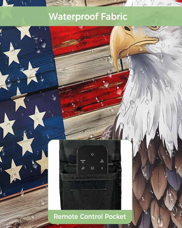Alt view image 3 of 5 - DecorLovee American Flag Outdoor TV Cover 52 to 55 Inches Weatherproof & Waterproof, Vintage Blue Red USA Flag Outdoor TV Enclosure with Remote Control Pocket, Eagle TV Screen Protectors for TV