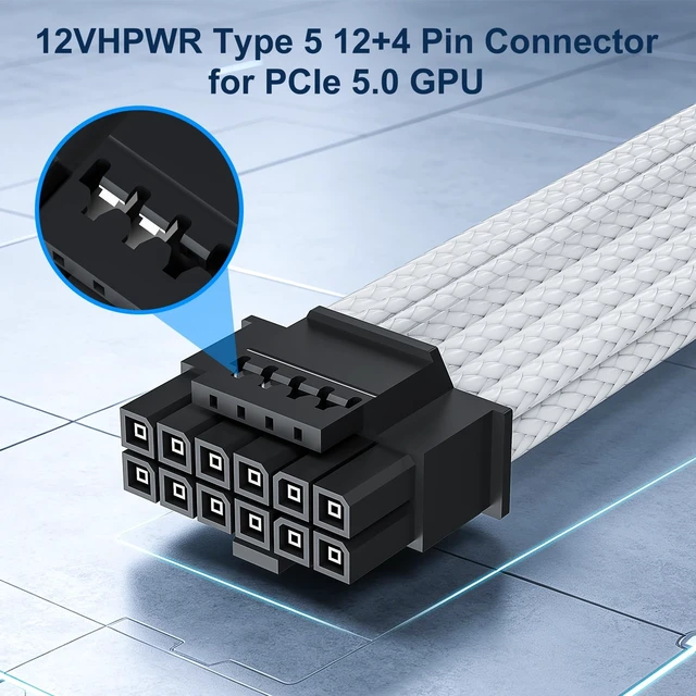 Alt view image 3 of 5 - J&D 600W 12VHPWR PCIe 5.0 Cable Compatible with Corsair PSUs, Type-4 12+4pin (12V-2x6) GPU Power Connector, Compatible with RM, HX, AX Series PSUs, 23.6 inch, White