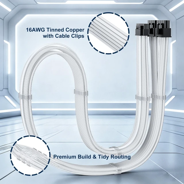 Alt view image 4 of 5 - J&D 600W 12VHPWR PCIe 5.0 Cable Compatible with Corsair PSUs, Type-4 12+4pin (12V-2x6) GPU Power Connector, Compatible with RM, HX, AX Series PSUs, 23.6 inch, White