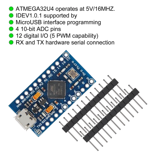 Alt view image 3 of 5 - 4Pcs Pro Micro Atmega32U4 Microcontroller 16MHz 5V Bootloadered IDE Micro USB Development Board Compatible for Arduino Pro Serial Connection with Pin Header