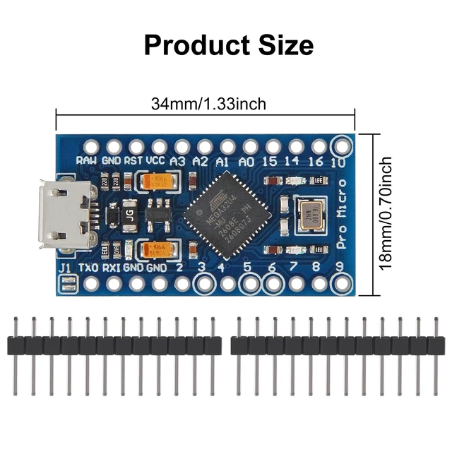 Alt view image 5 of 5 - 4Pcs Pro Micro Atmega32U4 Microcontroller 16MHz 5V Bootloadered IDE Micro USB Development Board Compatible for Arduino Pro Serial Connection with Pin Header