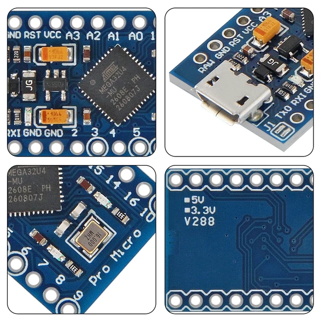 Alt view image 4 of 5 - 4Pcs Pro Micro Atmega32U4 Microcontroller 16MHz 5V Bootloadered IDE Micro USB Development Board Compatible for Arduino Pro Serial Connection with Pin Header