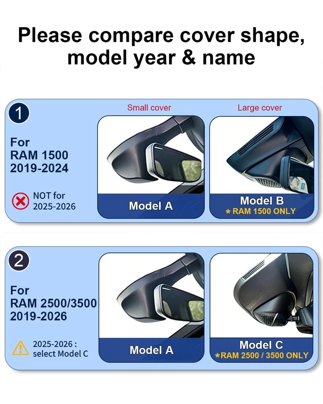 Alt view image 2 of 5 - Fitcamx 4K Dash Cam Suitable for RAM 1500 2500 3500 2019-2024, Model A (Small Cover & Long Tail), OEM Factory Look, UHD 2160P Video, WiFi & APP, Loop Recording, G-Sensor, Plug & Play, 64GB Card