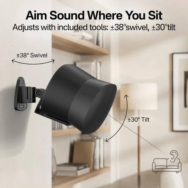 Alt view image 3 of 5 - ComVome Wall Mount for Sonos Era 300 Mount, Adjustable Tilt and Swivel, Heavy Duty Metal Supports 22 Lbs, Mounting Hardware Included, 2 Pack