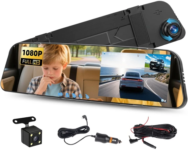 Main image of 4.5 inch Mirror Dash Cam with Backup Camera,1080P Front and Rear View Wide Angel Dual Cameras,IPS Touchscreen Smart Rearview Mirror for Cars Trucks Night Vision/Loop Recording/G-Sensor