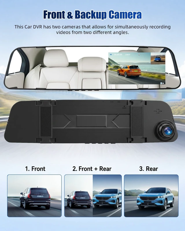 Alt view image 2 of 5 - 4.5 inch Mirror Dash Cam with Backup Camera,1080P Front and Rear View Wide Angel Dual Cameras,IPS Touchscreen Smart Rearview Mirror for Cars Trucks Night Vision/Loop Recording/G-Sensor
