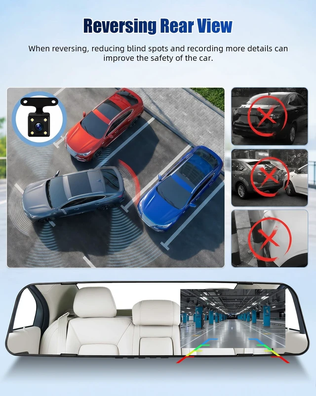 Alt view image 5 of 5 - 4.5 inch Mirror Dash Cam with Backup Camera,1080P Front and Rear View Wide Angel Dual Cameras,IPS Touchscreen Smart Rearview Mirror for Cars Trucks Night Vision/Loop Recording/G-Sensor