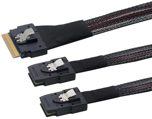 Main image of NGFF Detachable Bifurcation Virtual Raid PCI-E Ultraport Slimline SAS Slim 4.0 SFF-8654 8i 74pin to Dual SFF-8087 Mini SAS Cable PCI-Express