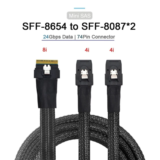 Alt view image 2 of 5 - NGFF Detachable Bifurcation Virtual Raid PCI-E Ultraport Slimline SAS Slim 4.0 SFF-8654 8i 74pin to Dual SFF-8087 Mini SAS Cable PCI-Express