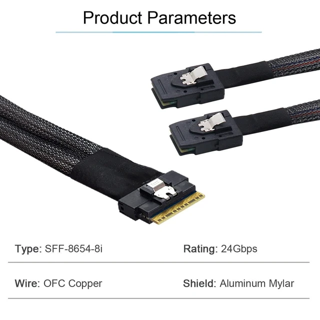 Alt view image 4 of 5 - NGFF Detachable Bifurcation Virtual Raid PCI-E Ultraport Slimline SAS Slim 4.0 SFF-8654 8i 74pin to Dual SFF-8087 Mini SAS Cable PCI-Express