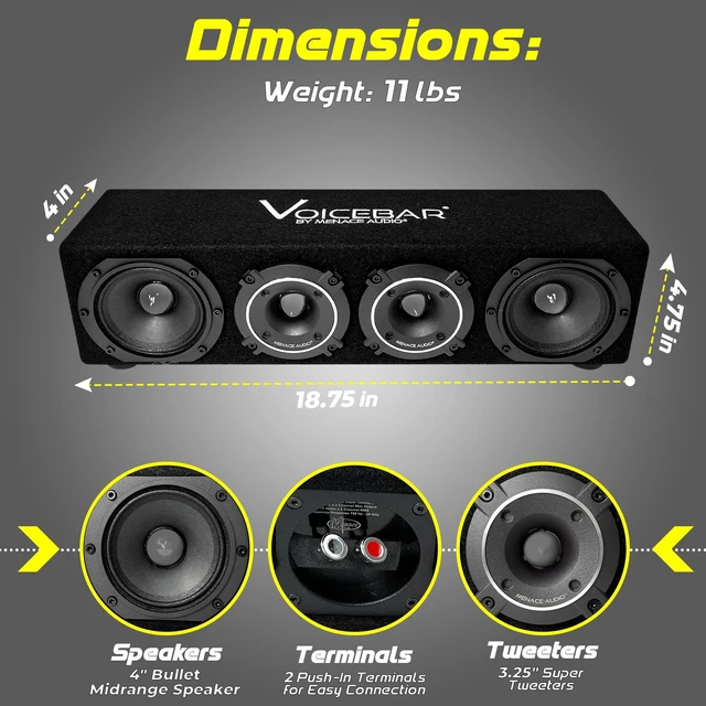 Alt view image 2 of 3 - MENACE AUDIO VOICEBOX - VOICEBAR High Output Slim Profile Midrange Enclosure Silver Bullets