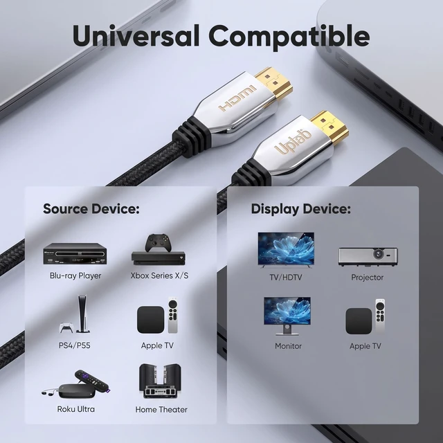 Alt view image 3 of 5 - uptab Certified HDMI 2.1 Cable 6FT, 10K 8K 48Gbps HDR eARC
