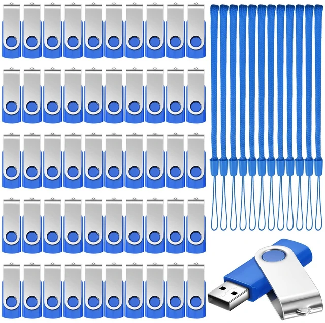 Main image of Outus 50 Pack USB 2.0 Flash Drives Bulk, Blue Swivel with Lanyards,256 MB