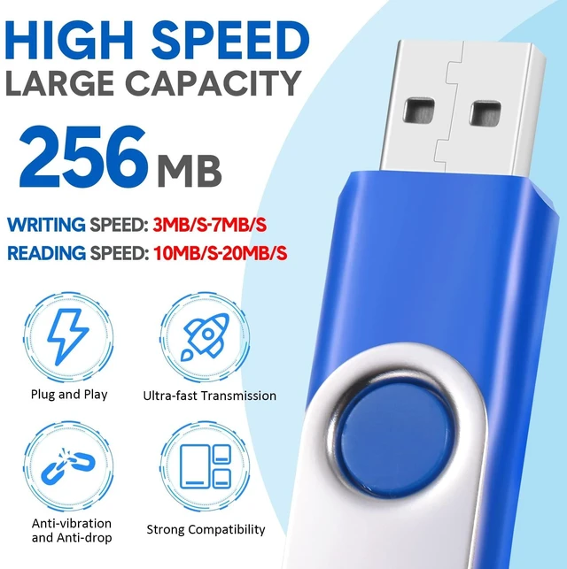 Alt view image 2 of 5 - Outus 50 Pack USB 2.0 Flash Drives Bulk, Blue Swivel with Lanyards,256 MB