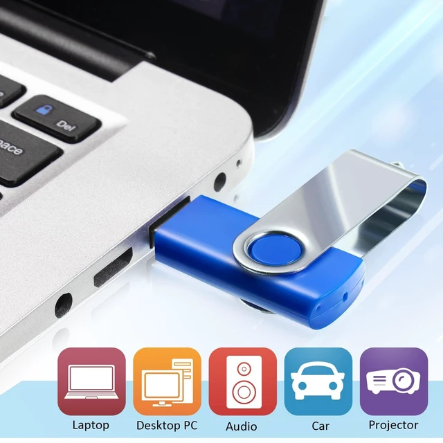 Alt view image 4 of 5 - Outus 50 Pack USB 2.0 Flash Drives Bulk, Blue Swivel with Lanyards,256 MB