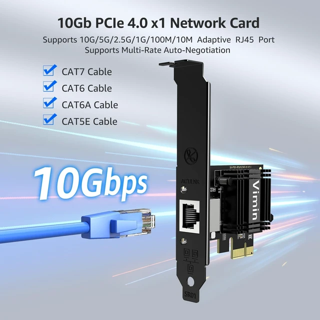 Alt view image 2 of 5 - VIMIN 10G PCIe Network Card with Realtek RTL8127AT