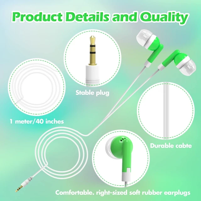 Alt view image 3 of 5 - CN-Outlet Wholesale Bulk Earbuds Headphones Individually Bagged 100 Pack for iPhone, Android, MP3 Player -Green