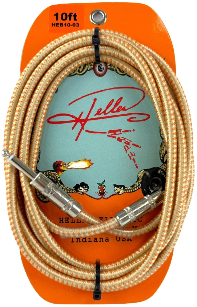 Main image of Heller Electric Braid-Matrix Guitar Cable, 10ft, Gold/Tangerine, Straight-to-Straight 1/4" Plugs, 20AWG OFC, 99% Shielded, Professional