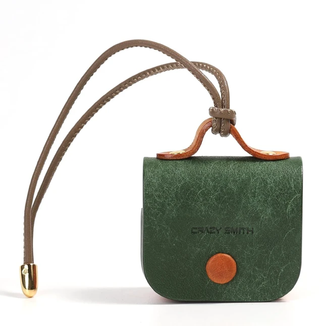 Main image of Handmade Genuine Leather Case for AirPods 4, Shockproof Protective Earbuds Cover with Dual Lanyards, Wireless & Wired Charging Accessible (Type-b-Green)