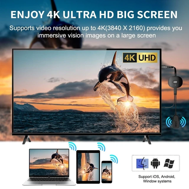 Alt view image 3 of 5 - Wireless HDMI Display Dongle Adapter 4K, Screen Mirror Receiver Casting Video & Audio from Android, i-OS, Pad, Laptop, Tablet to TV/Projector/Monitor, Support Miracast, Airplay, DLNA