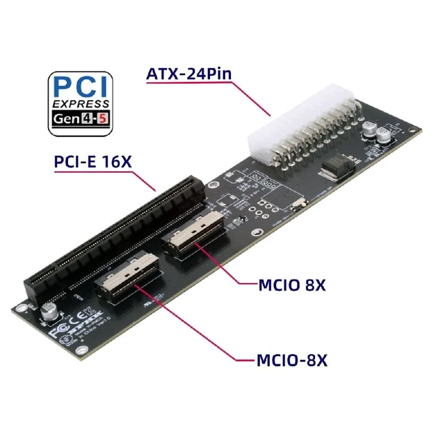 Alt view image 2 of 5 - NFHK PCIE5.0 PCI-Express 16X VROC Adapter to Dual MCIO 8X Mini Cool Edge IO SFF-TA-1016 for Graphics Card Mainboard