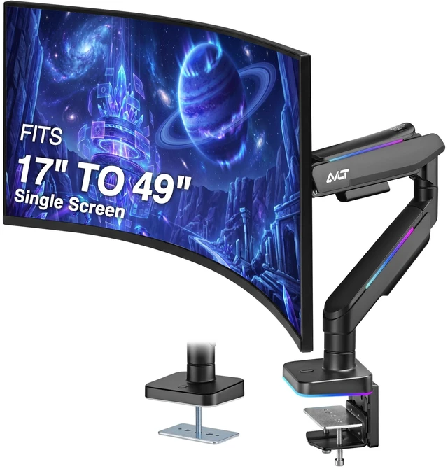 Main image of AVLT RGB Lights Single 17-49 Gaming Monitor Arm Desk Mount Black