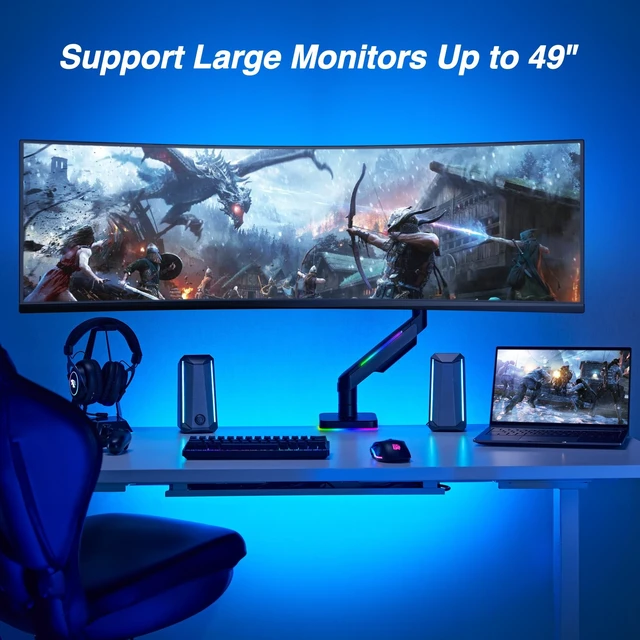 Alt view image 2 of 5 - AVLT RGB Lights Single 17-49 Gaming Monitor Arm Desk Mount Black